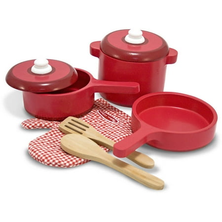 Melissa & Doug Deluxe Wooden Kitchen Accessory Set, Pots & Pans, 8pc