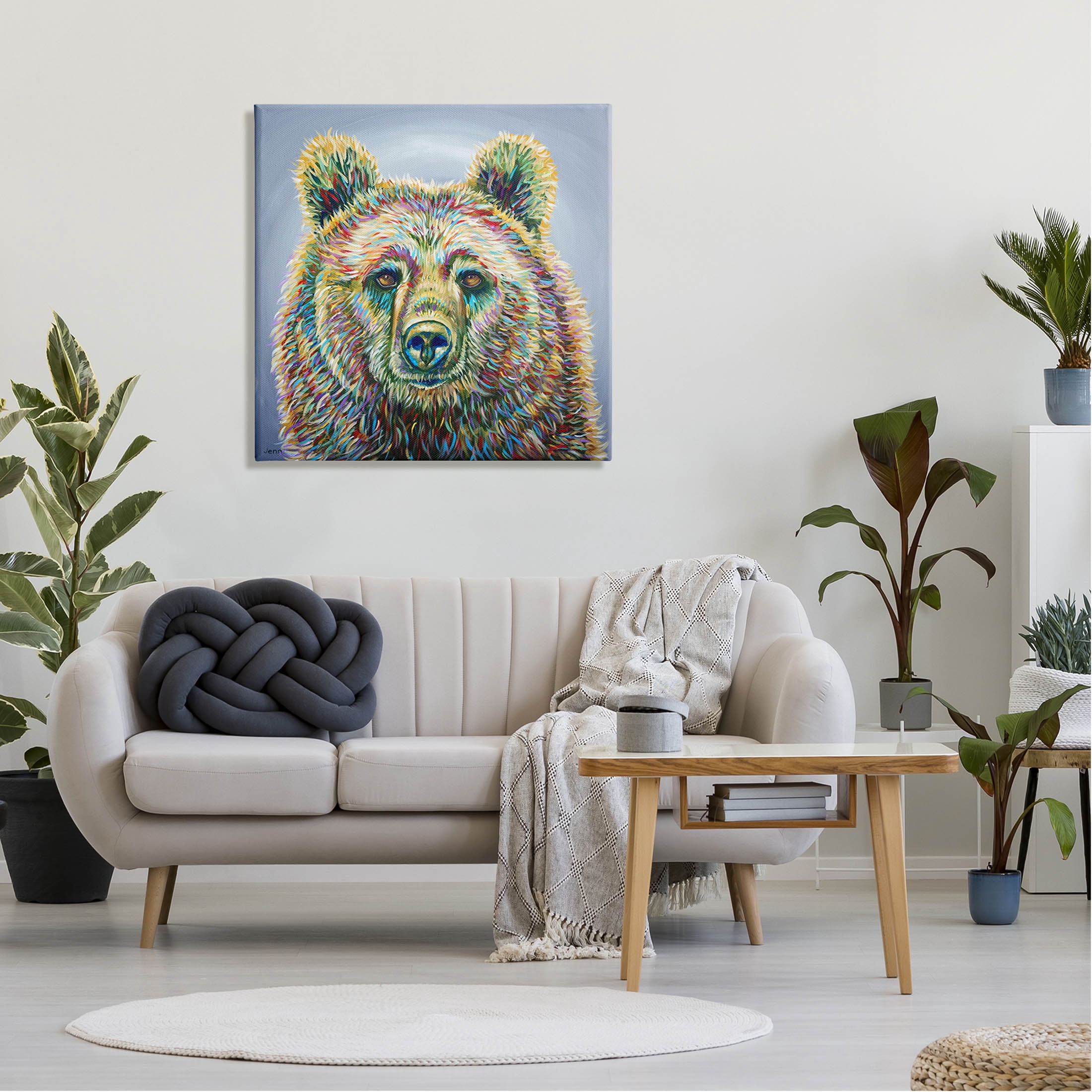 Modern Bear Rainbow Fur Strokes Animals & Insects Painting Gallery Wrapped Canvas Print Wall Art