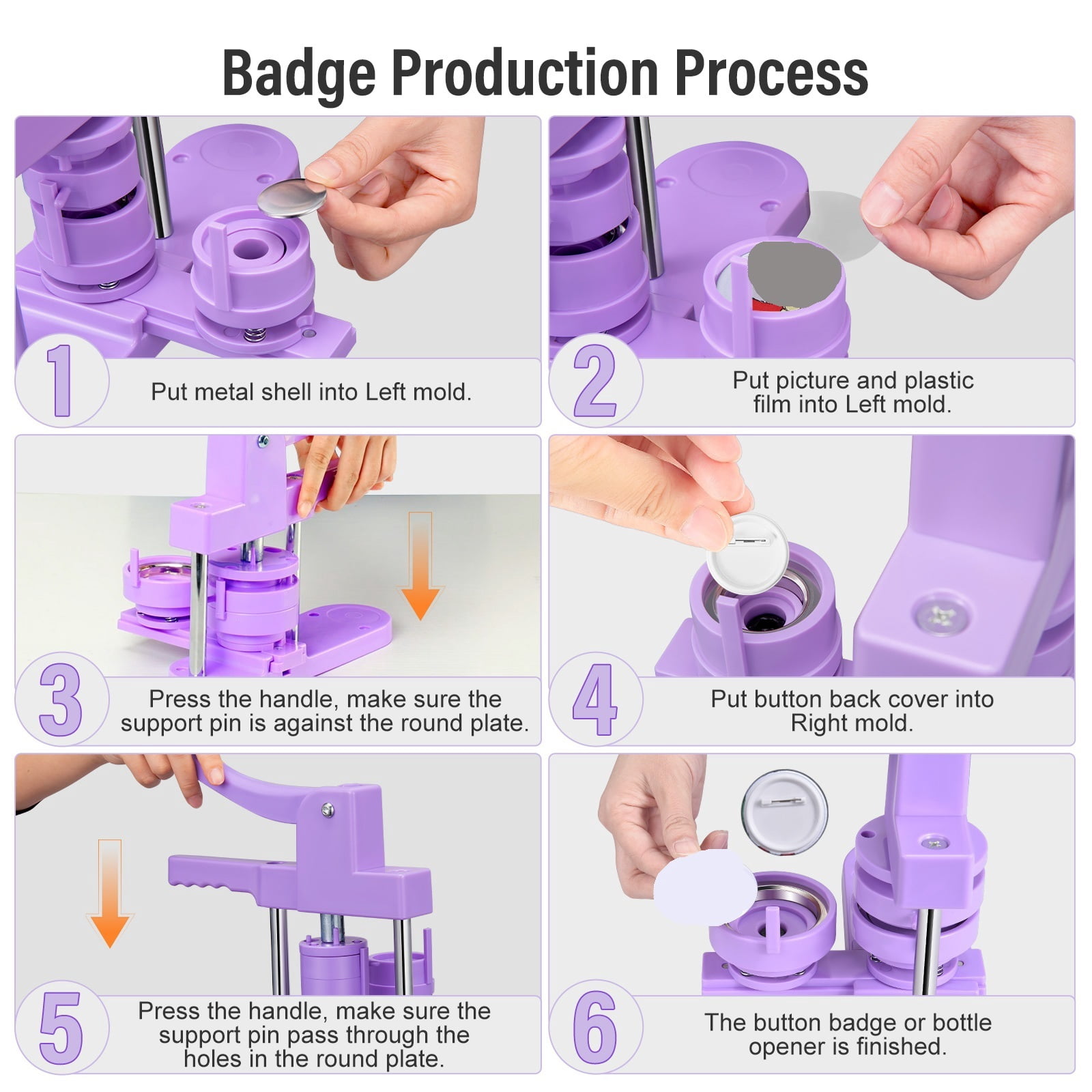 Upgraded Button Badge Maker Machine 58mm Purple Button Pin Press Machine with 100Pcs Supplies ,Beginner-Friendly