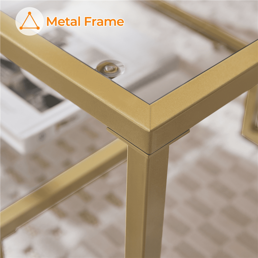 Alden Design Modern Storage Tempered Glass Iron Coffee Table, Gold