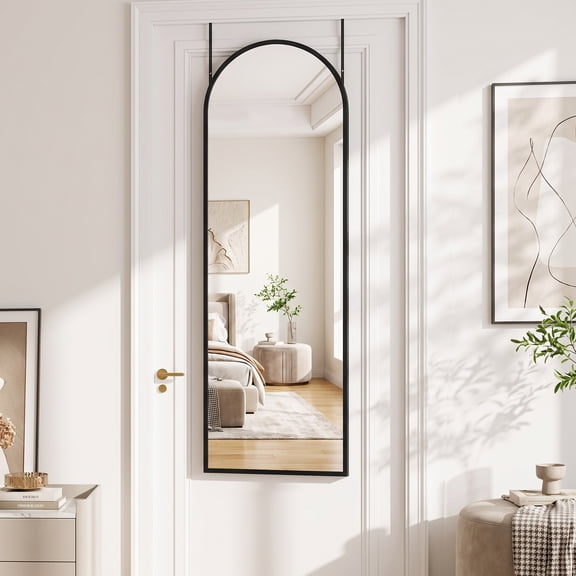 Antok 48"x14.1" Arched Full Body Mirror, Over The Door Mirror,Standing/Leaning/Wall Mount Full Length Mirror, Black Metal Frame