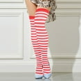 thumbnail image 4 of LEORX Christmas Red White Stockings Thigh High Striped Over Knee Socks for Women Girls - Free Size, 4 of 8