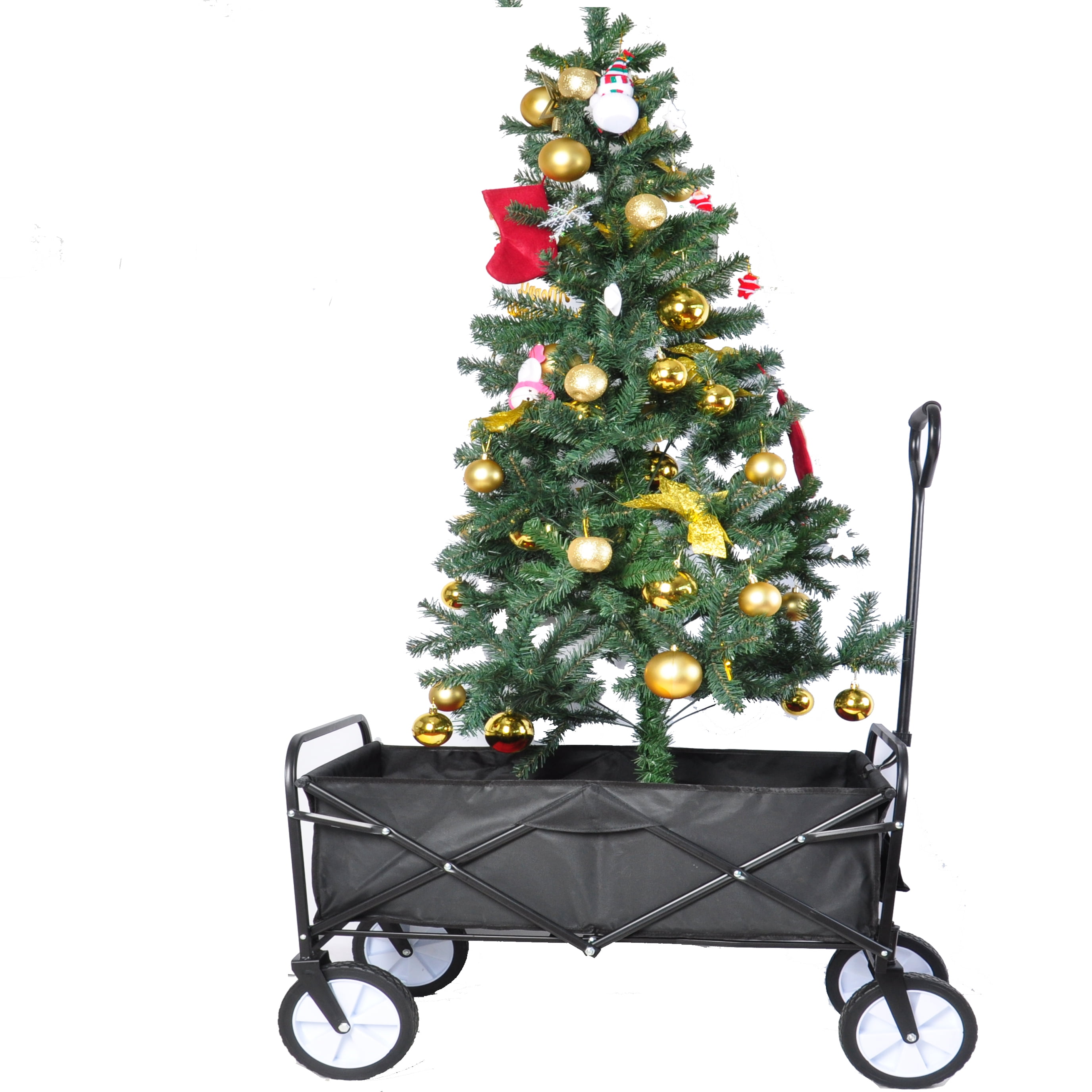 Jump Into Fun Newest Collapsible Wagon Cart for Kids with Big Wheels, Push Bar, 2 Mesh Cup Holders, 200LBS Capacity Heavy Duty Utility Foldable Wagon Garden Cart for Yard, Black