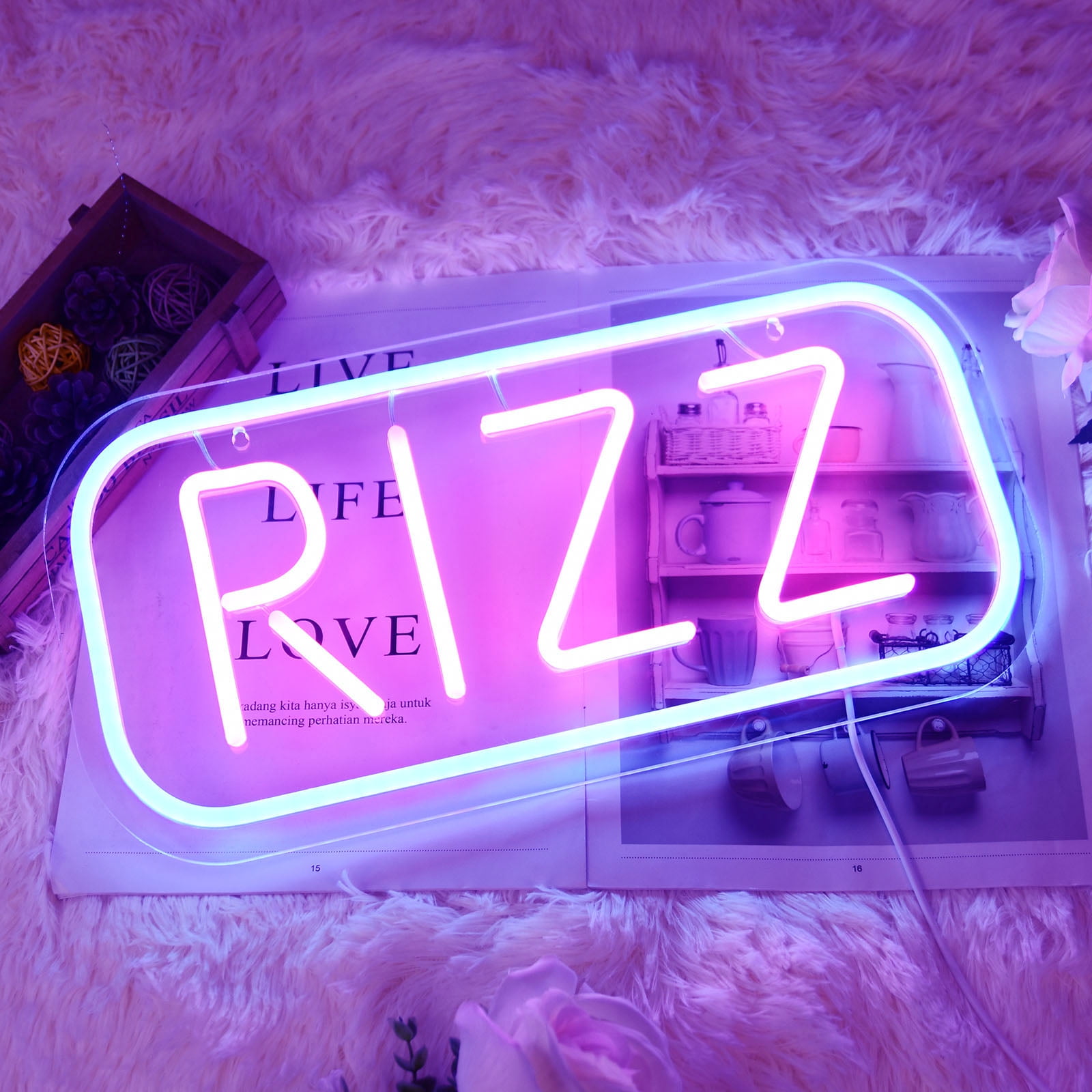 RIZZ LED Neon Sign Neon Sign Light 15.7"x 7.8" LED Neon Light with On/Off Switch Wave Neon Sign for Wall Home Party Decoration