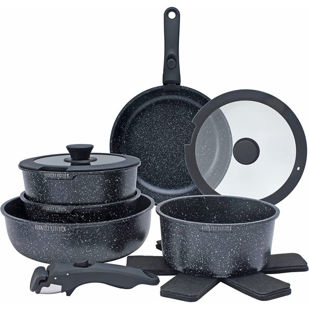 Country Kitchen 13 Piece Pots and Pans Set Safe Nonstick Cookware Set Detachable Handle