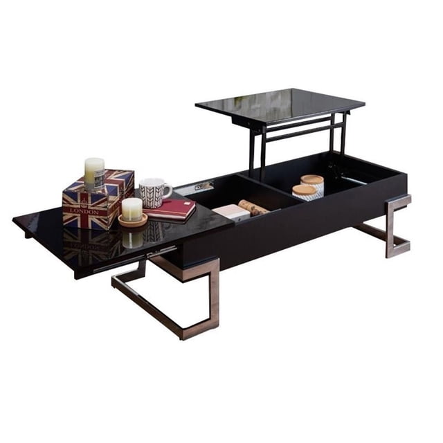 Bowery Hill Table Basse à Plateau Relevable en Noir et Chrome