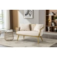 thumbnail image 3 of 2-Seater Lounge Accent Chair, Velvet Upholstered Loveseat with Hand Woven Backrest, Golden Metal Frame and 2 Pillows, Small Loveseat Sofa for Living Room Bedroom Apartment, Beige, 3 of 8