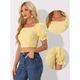 thumbnail image 2 of DARING DIVA Women's Summer Puff Sleeve Smocked Crop Gingham Blouses S Yellow, 2 of 6