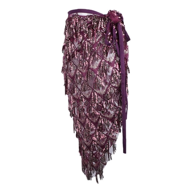 Bufanda de Cadera Larga con Borlas de Lentejuelas Ajustable Traje para Danza de XL púrpura Yuyangstore Bufanda larga de cadera para danza del vientre