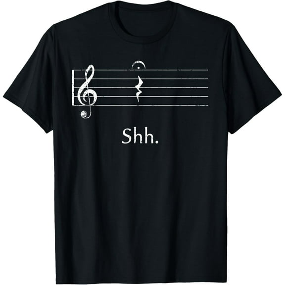 Funny Music Shh Quarter Rest and Fermata T-Shirt men and women can wear, black, white, gifts