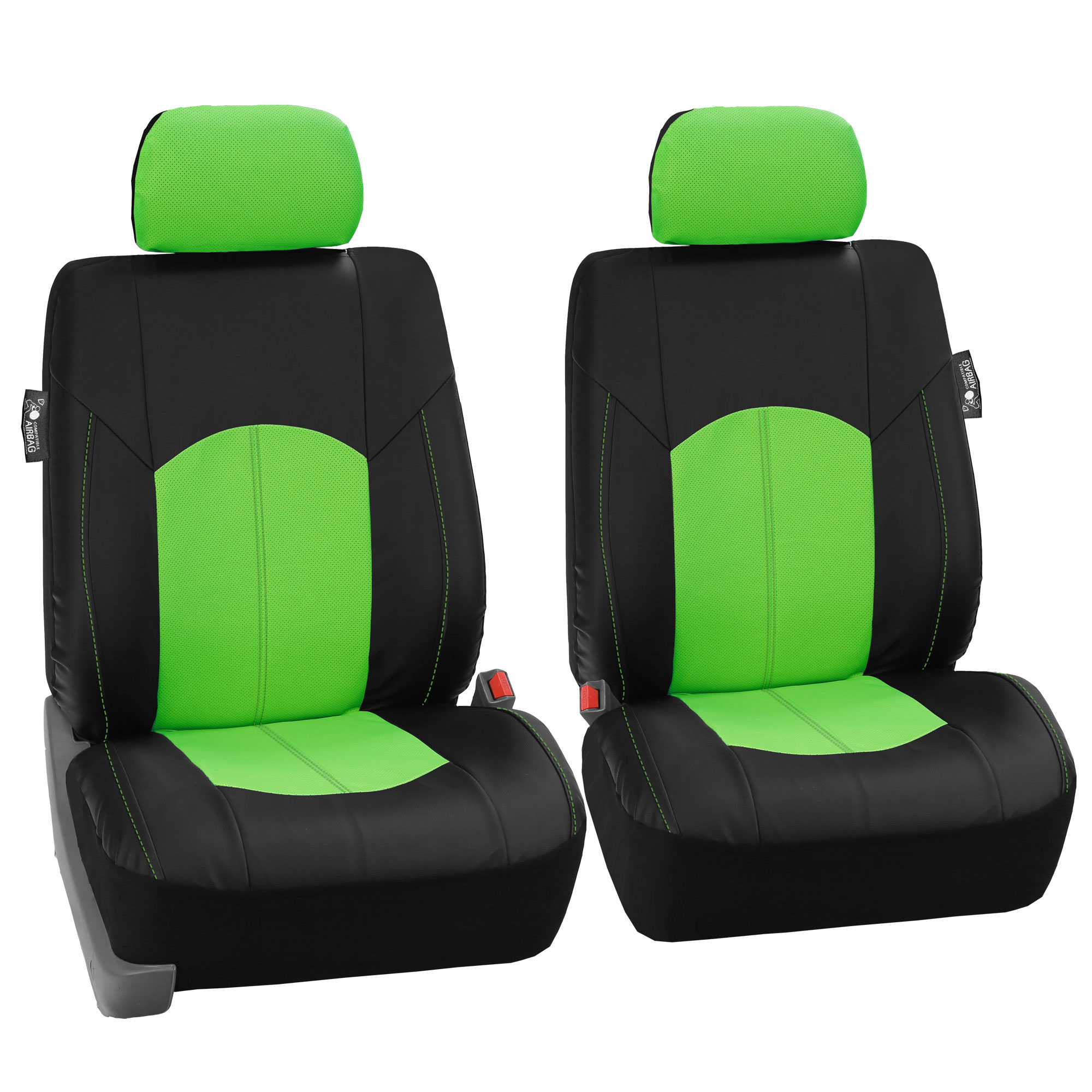 FH Group, Green Black Deluxe Leather Seat Covers Full Set w/ Free Air Freshener, Airbag Compatible / Split Bench Covers - image 5 of 10