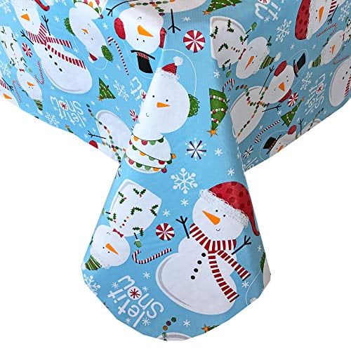 Let It Snow Blue Snowman Christmas Print Vinyl Flannel Backed