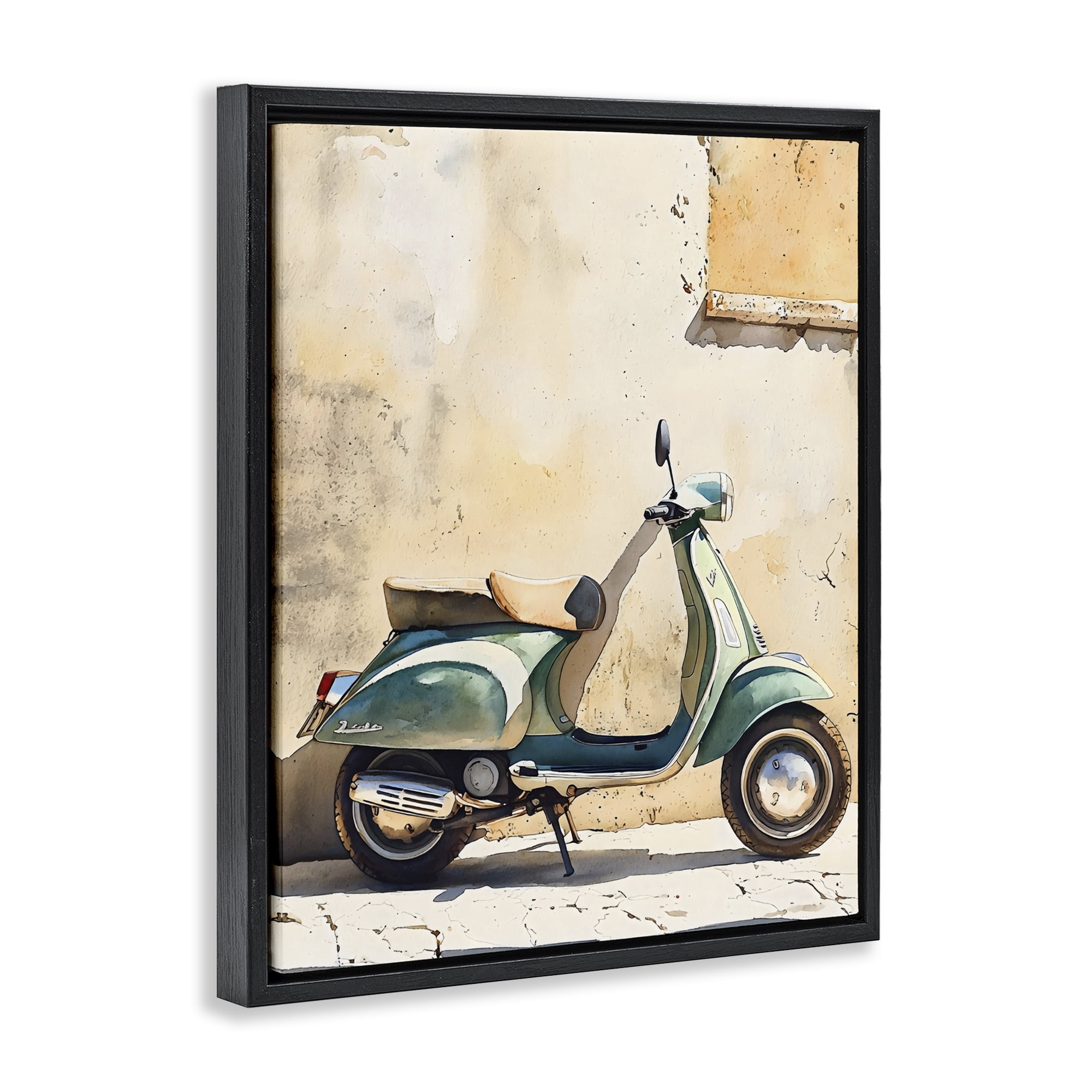 Stupell Industries Vintage Scooter on Italian Street Black Framed Floater Canvas Wall Art, design by LSR Design Studio
