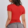 thumbnail image 5 of YDKZYMD Crop Top Shirt for Women Slim Fitted Short Sleeve Layering Tight Shirt Crew Neck Y2k Teen Girls Juniors Basic Tee Athletic Cute Summer Tops Red L, 5 of 5