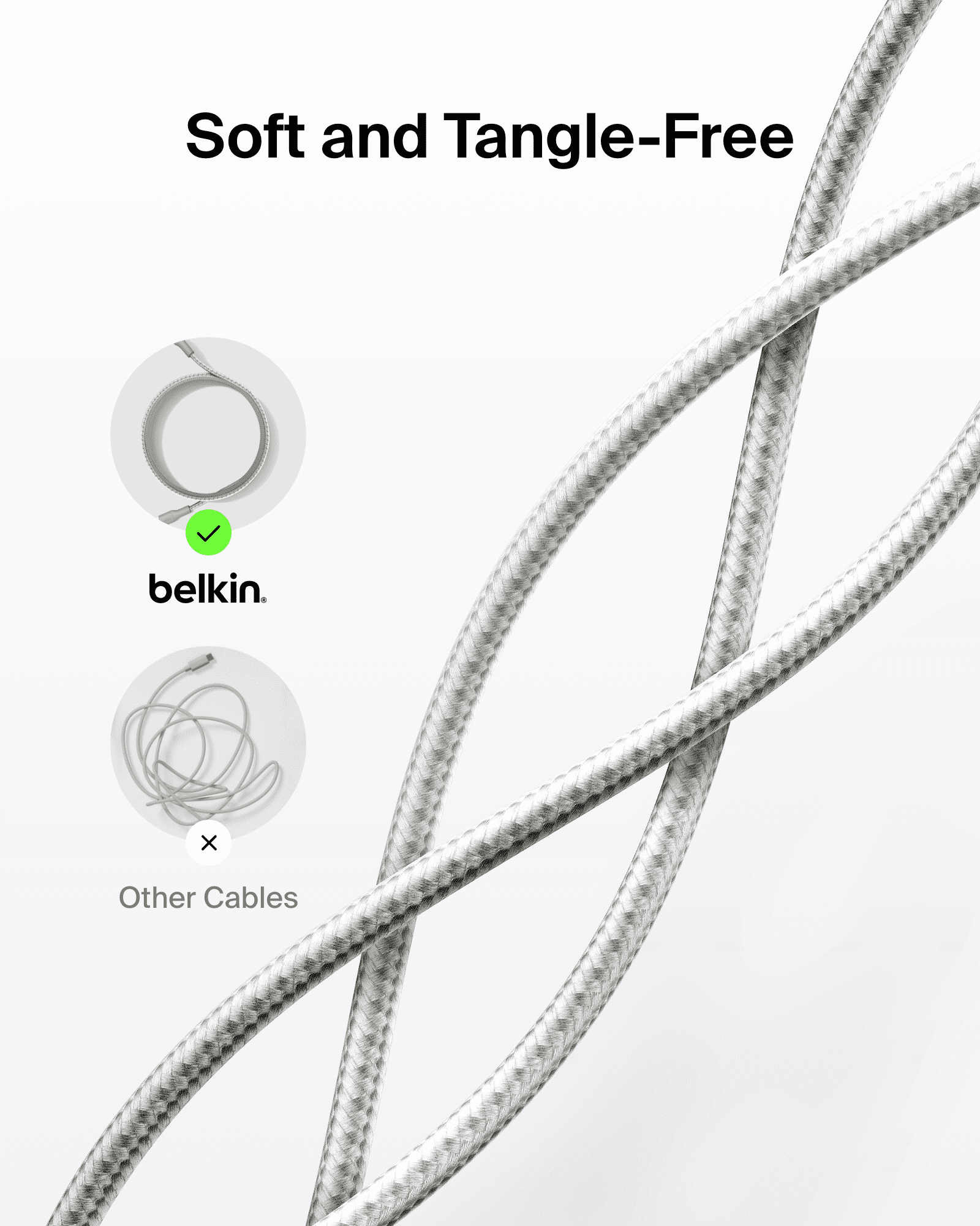 Belkin Braided USB-A to USB-C Cable (10 ft, 15W) - Soft, Flexible Fast-Charging Cable, Type C Charger Cord for iPhone 16 & 15 Series, Galaxy S25, Pixel 9, iPad Pro, & More - Gray (USB 2.0)