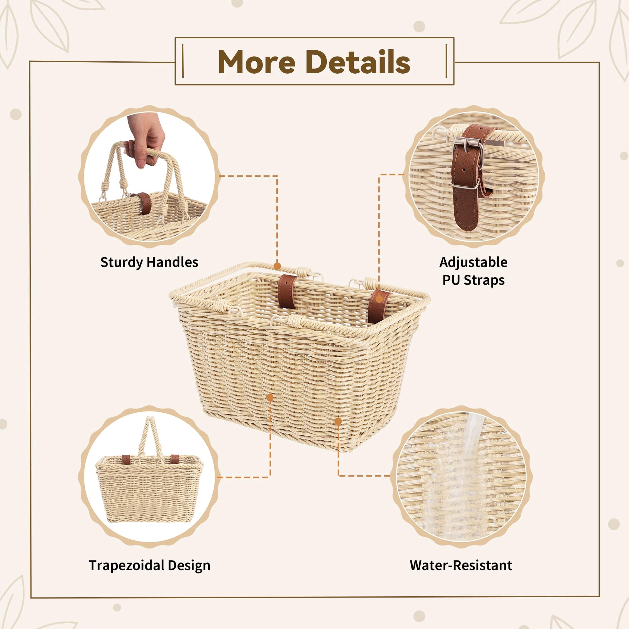 Bike Basket, Front Bicycle Bike Baskets, Small Wicker Bike Basket , Small Wicker Basket for Bike, 1-Pack