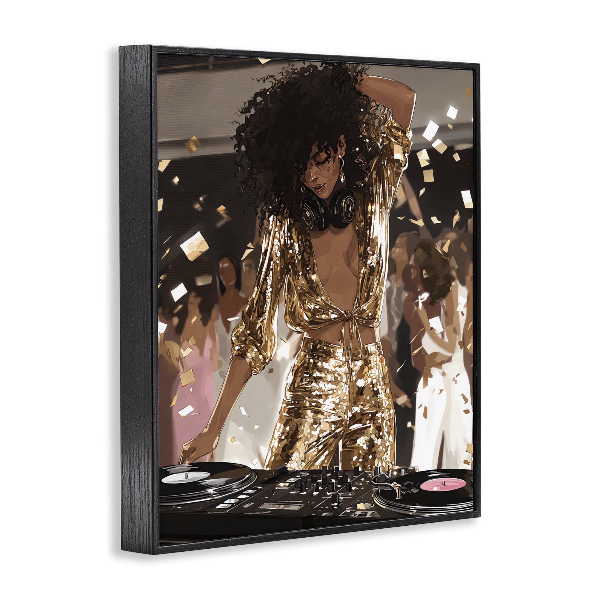 Stupell Industries Shimmering DJ in Sequins Black Framed Giclee Art, design by Franklyn Gregory