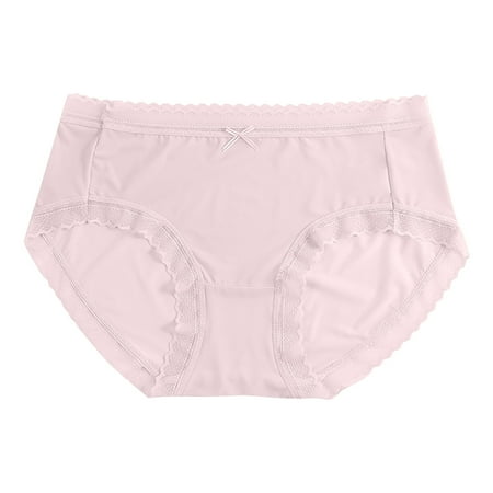 XMMSWDLA Lace Ice Silk Underwear Women High Waist Tummy Control Panties for Women Pure Cotton Crotch Women s Underwear Pink L Seamless Thongs for Women