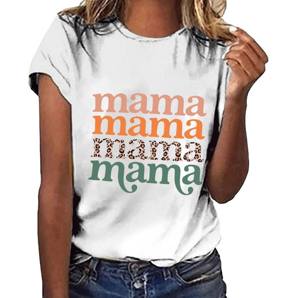 Tops para Mujer Fiudx Primavera Verano Color Sólido Impresión de Letras Manga Corta Cuello Redondo Casual