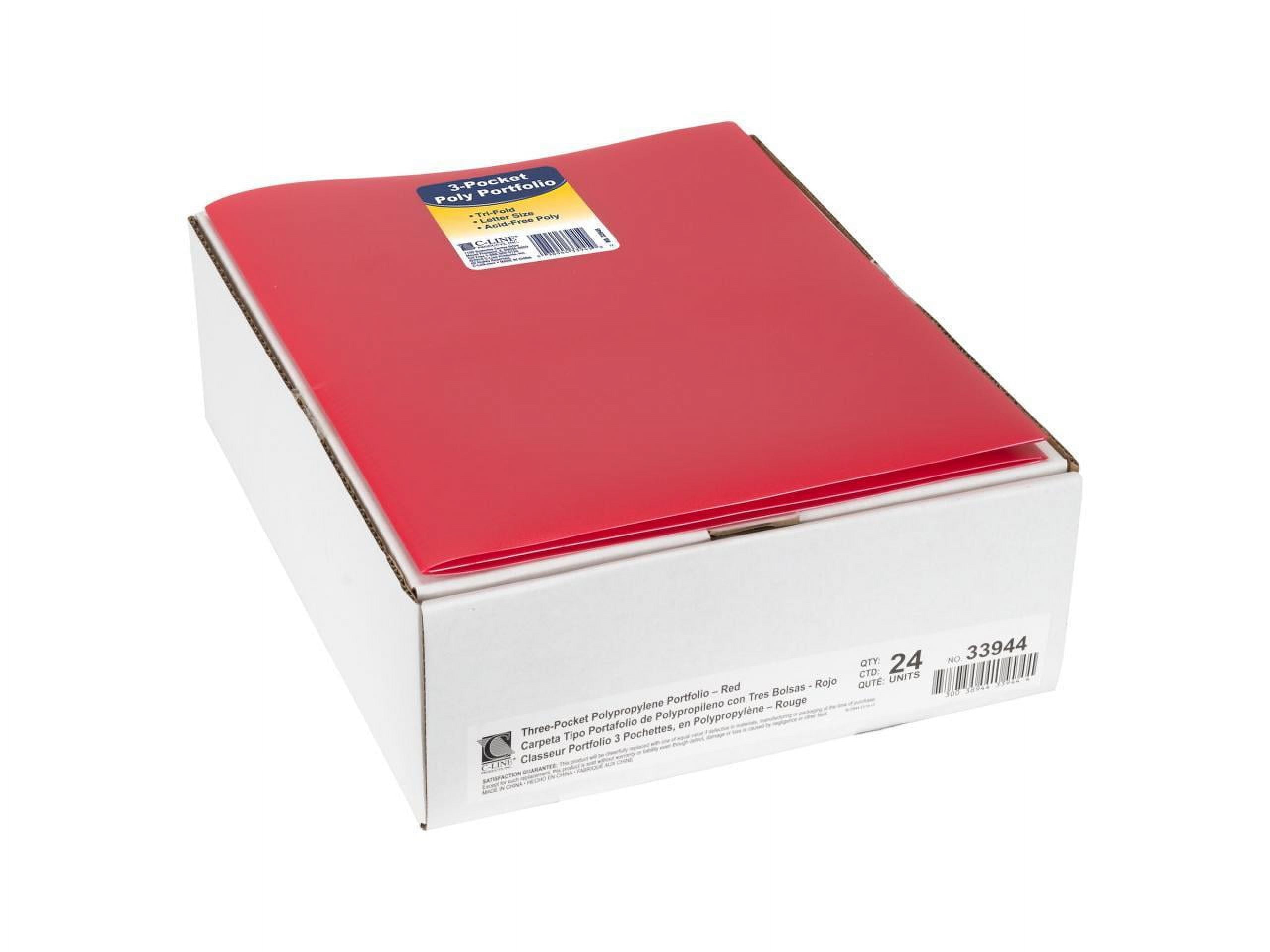 C-Line 3-Pocket Poly Portfolio, Red, Box of 24