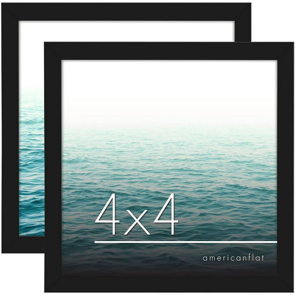 Americanflat 4x4 Picture Frame, Plastic and shatter-resistant glass, portrait and landscape display, Black, 2 Pack