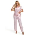 thumbnail image 6 of DAKIMOE Silk Satin Pajamas Set for Women Two-Piece Sleepwear Short Sleeve Pjs Soft Button Down Shirt and Wide Leg Long Pants with Pockets, 6 of 7