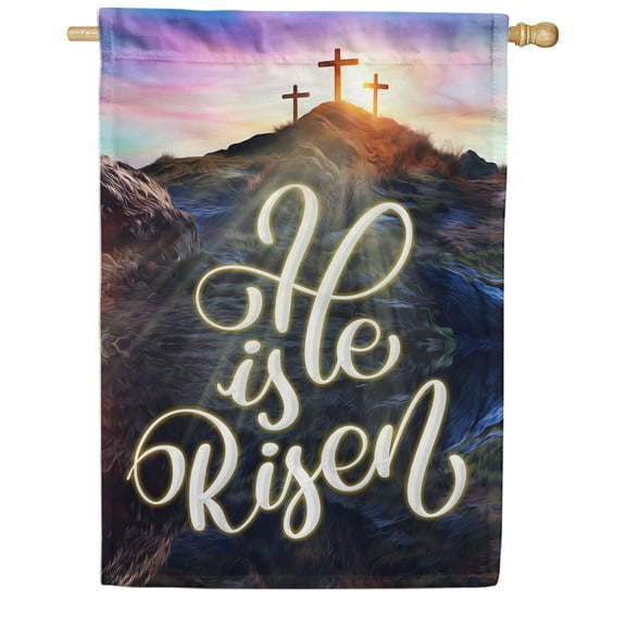 America Forever He is Risen Easter House Flag 28 x 40 inch Double Sided Religious Cross Christian Celebration Small Spring Holiday Seasonal Easter Day Flags for Outdoor Yard Lawn Decoration