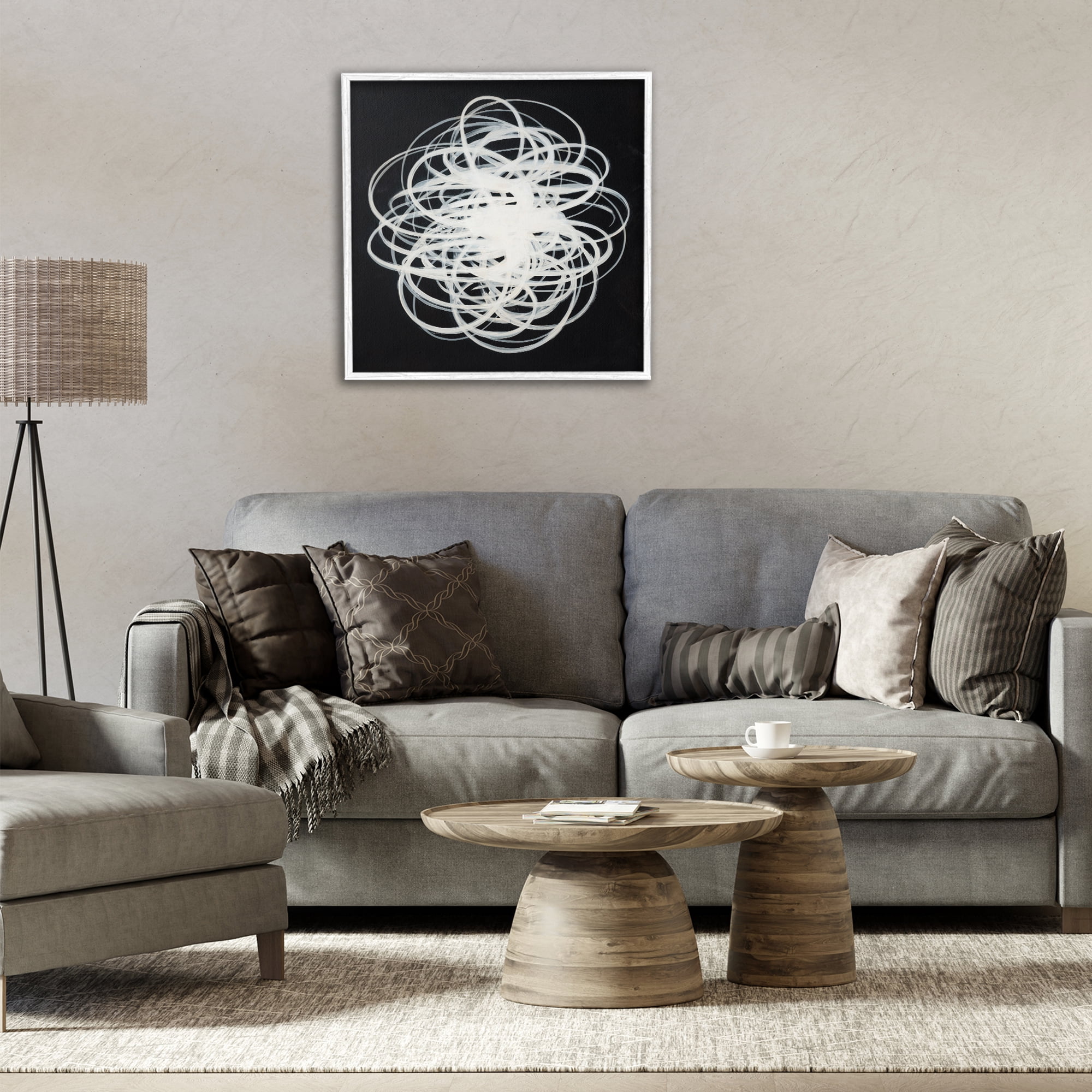 Stupell Industries Chaotic Scribble on Black Abstract Painting White Framed Art Print Wall Art, 24 x 24