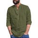 thumbnail image 4 of Designer Spring Summer Men's Casual Cotton Linen Solid Color Long Sleeve Shirts Loose Stand Collar Shirts M, 4 of 5