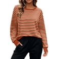 thumbnail image 5 of Perfectbot Women's Oversized Striped Crewneck Sweatshirt, Relaxed Fit Long Sleeve Pullover Fall Winter Top, 5 of 8