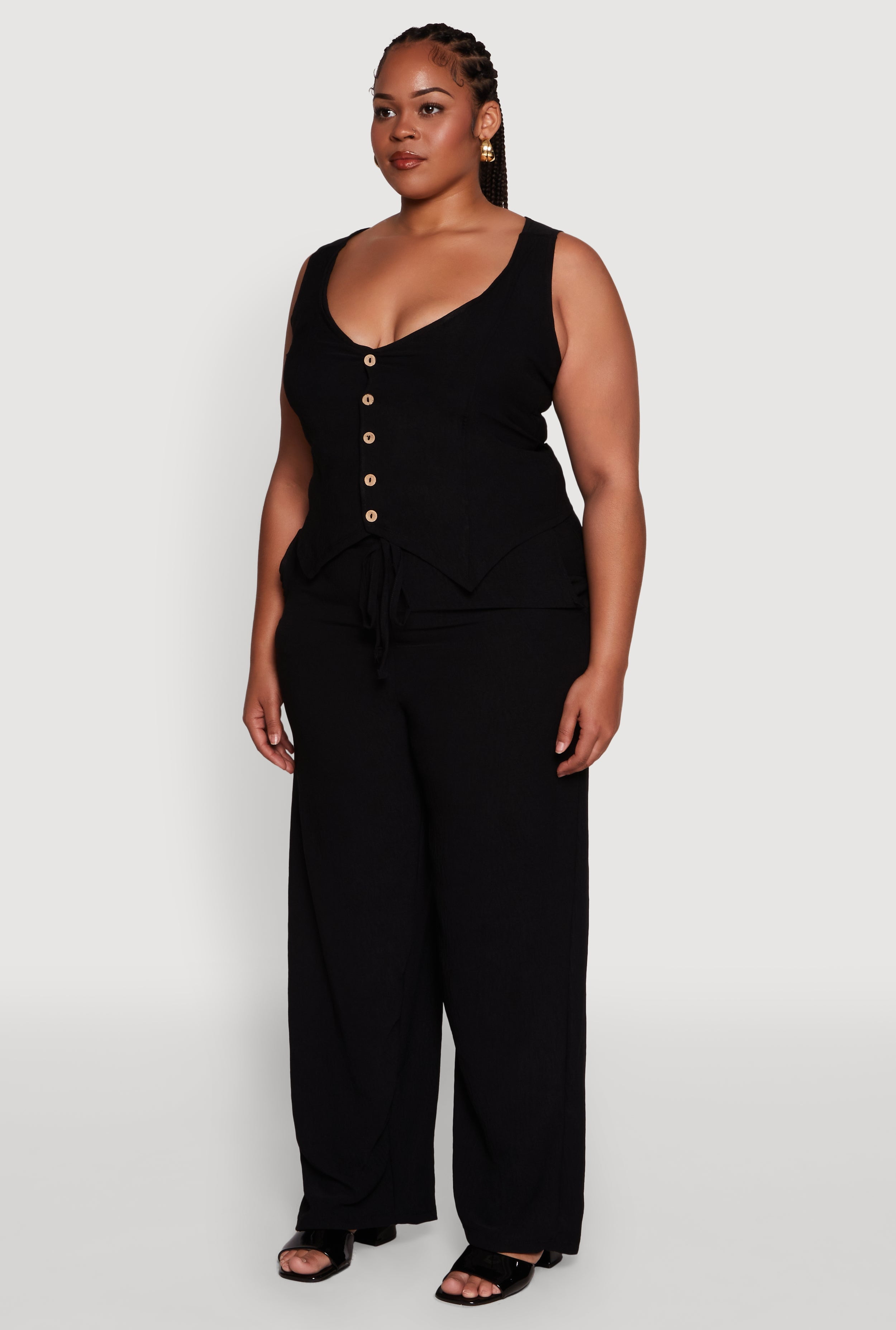 Womens Plus Size Crepe Knit Button Front Blazer Vest - image 4