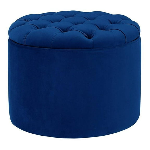 Maklaine 16"H Transitional Velvet Storage Ottoman in Navy Finish