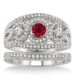 thumbnail image 2 of 2 Carat Round Cut Red Ruby And Moissanite Diamond Trilogy Set Ring On 10K White Gold, 2 of 2