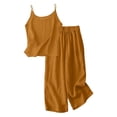 thumbnail image 5 of Miluxas Girls Linen Outfit 2 Piece Sleeveless Cami Top and Wide Leg Pants Set Kids Solid Casual Summer Beach Vacation Clothes Brown 160, 5 of 7