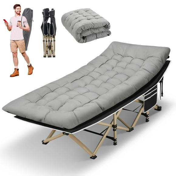 HABUTWAY Camping Cots for Adults with 600lbs Load Capacity, Folding Camping Cot with Mattress, Sleeping Cot for Adult with Carry Bags for Travel,Beach,Patio,Home Office,Nap Time(Grey)