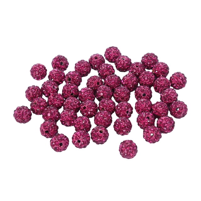 SPRING Perles Rondes Scintillantes en Strass, Perles Boule Disco Pavé en Pâte Polymère 10 mm Violet Rouge