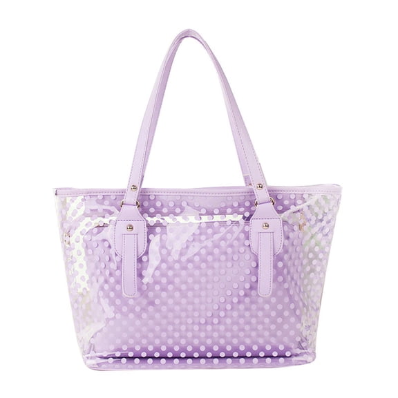 SUSHANG Large Capacity Bag for Women's Summer New Small Wave Point Transparent Handheld One Shoulder Jelly Bag PVC Beach Bag