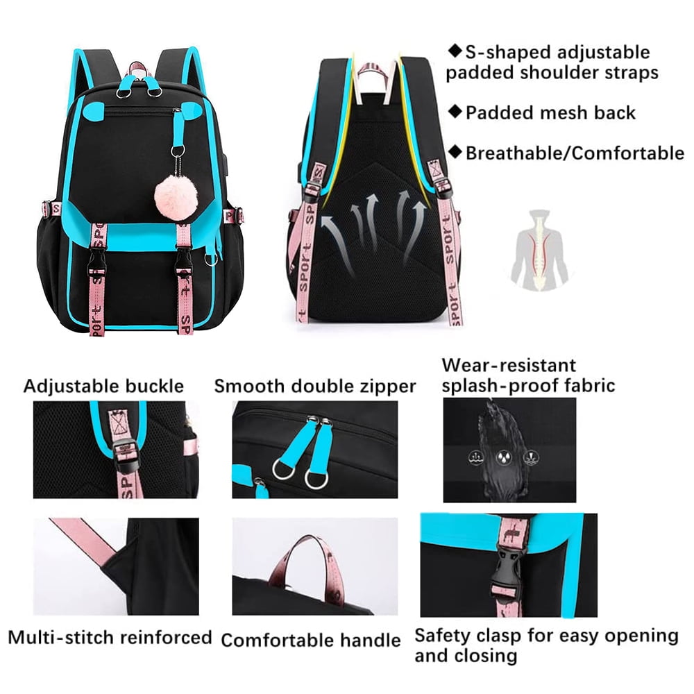 SANMADROLA School Backpack Bookbag, Heavy Duty Backpack 21L Schoolbag Bookbag with USB Charge Port