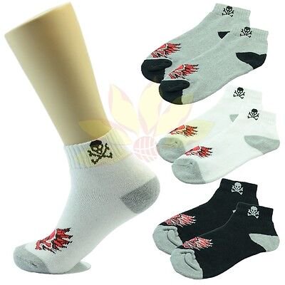 

6 9 12 Pairs Ankle/Quarter Crew Mens Socks Cotton Low Cut Size 9-13 Skull Short