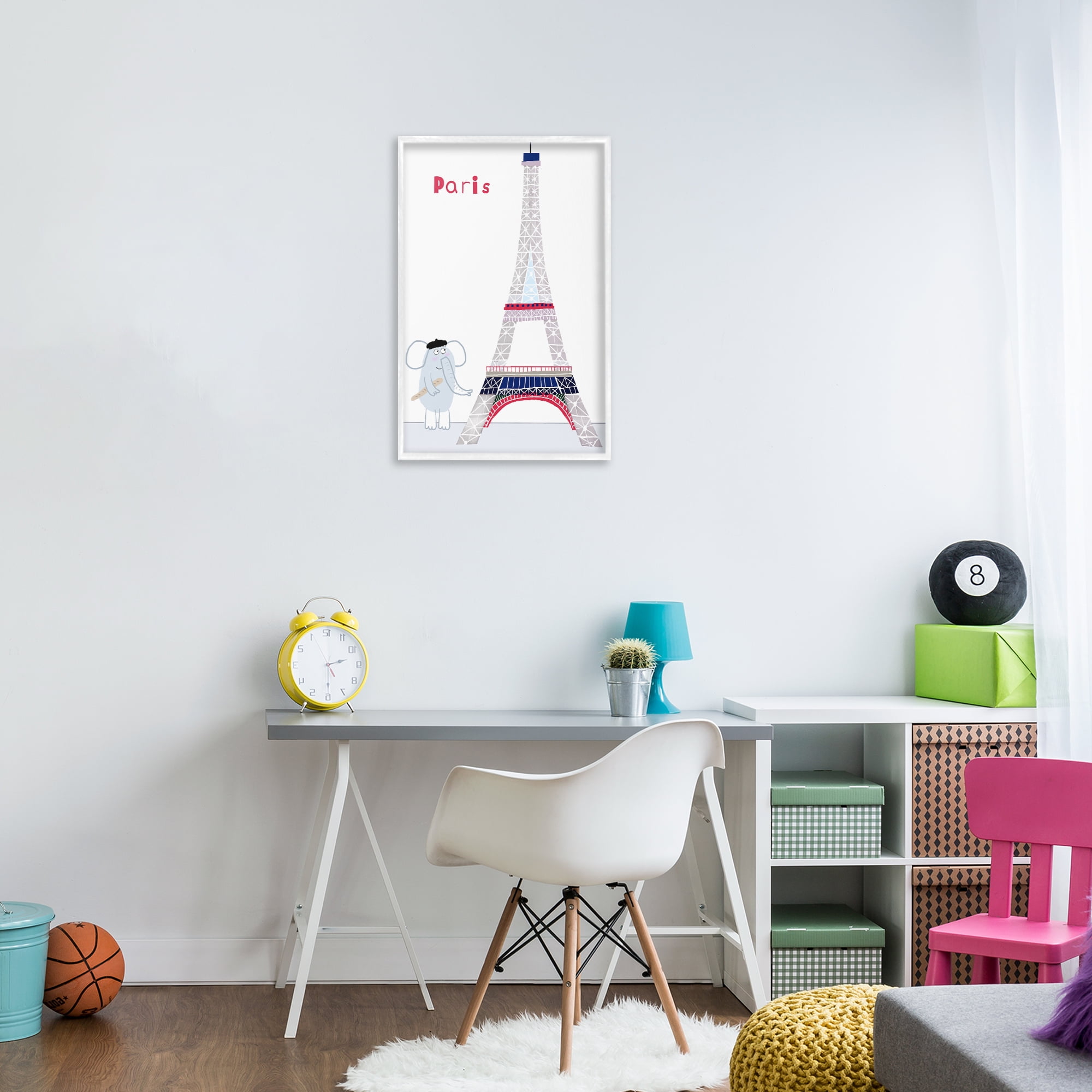 Elephant & Eiffel Tower White Framed Giclee Art, design by Carla Daly