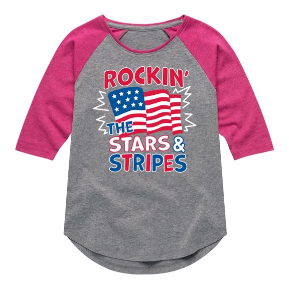 Instant Message - Rockin The Stars And Stripes - Toddler & Youth Girls Raglan Graphic T-Shirt