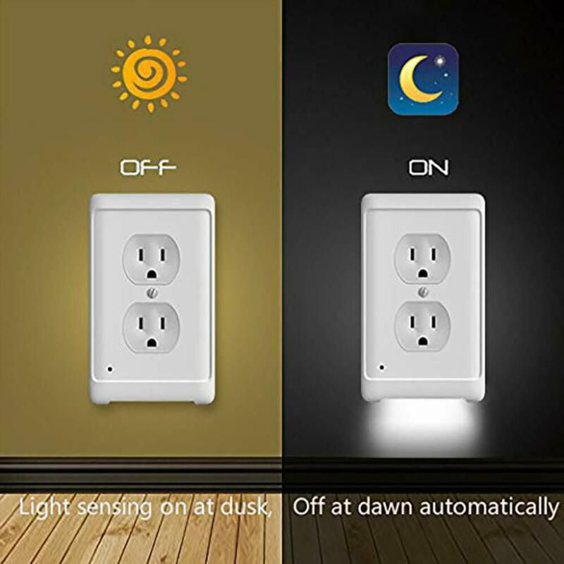 Duplex Night Angel Light Sensor LED Plug Cover Wall Outlet Coverplate 2/5/10 Pcs 