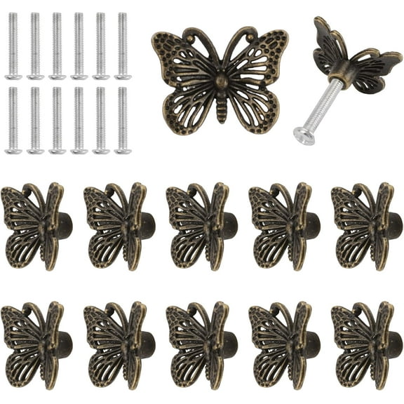 12Pcs Vintage Butterfly Cupboard Door Knobs, Antique Bronze Drawer Pulls Butterfly Dresser Knobs for Dresser Drawer Cabinet Closet