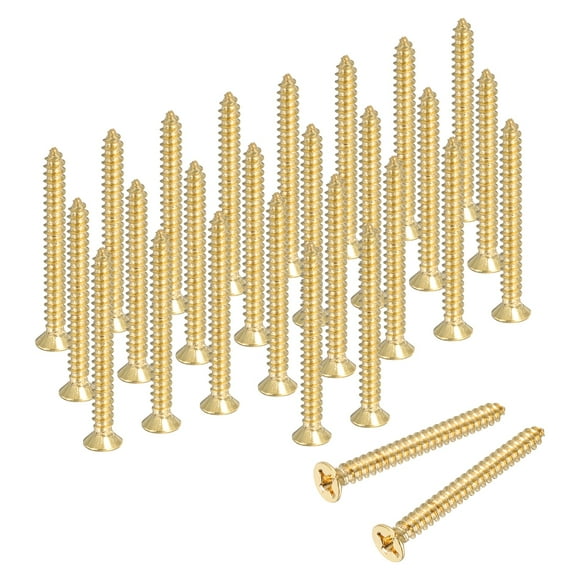 Uxcell Brass Wood Screws, M3 x 30mm Phillips Self-Tapping Furniture Connector for Door Hinges, Wood Crafts and Appliances DIY Projects, Pack of 28