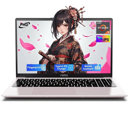 15.6" IPS FHD Laptop 8GB RAM 256GB SSD AMD Ryzen 5 (Beat i5-1135G7, 4 Cores Up to 3.7GHz) with 65W Type-C Backlit Keyboard Fingerprint BT5.2 Numpad RoseGold