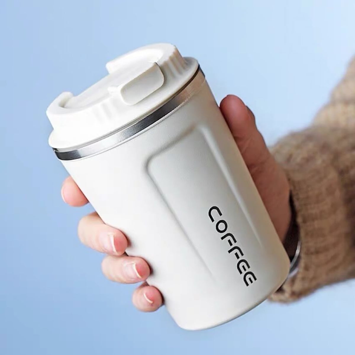 380ML Stainless Steel Car Coffee Cup Leakproof Insulated Thermal Thermos Cup Car Portable Travel Coffee Mug White
