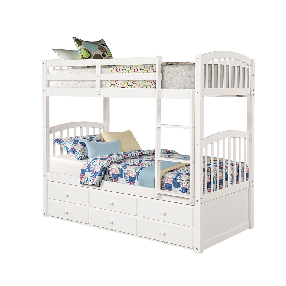 Lowestbest Twin Bunk Beds with Trundle and Ladder, Safety Rails, Twin Loft Beds with 3 Drawers for Kids, White