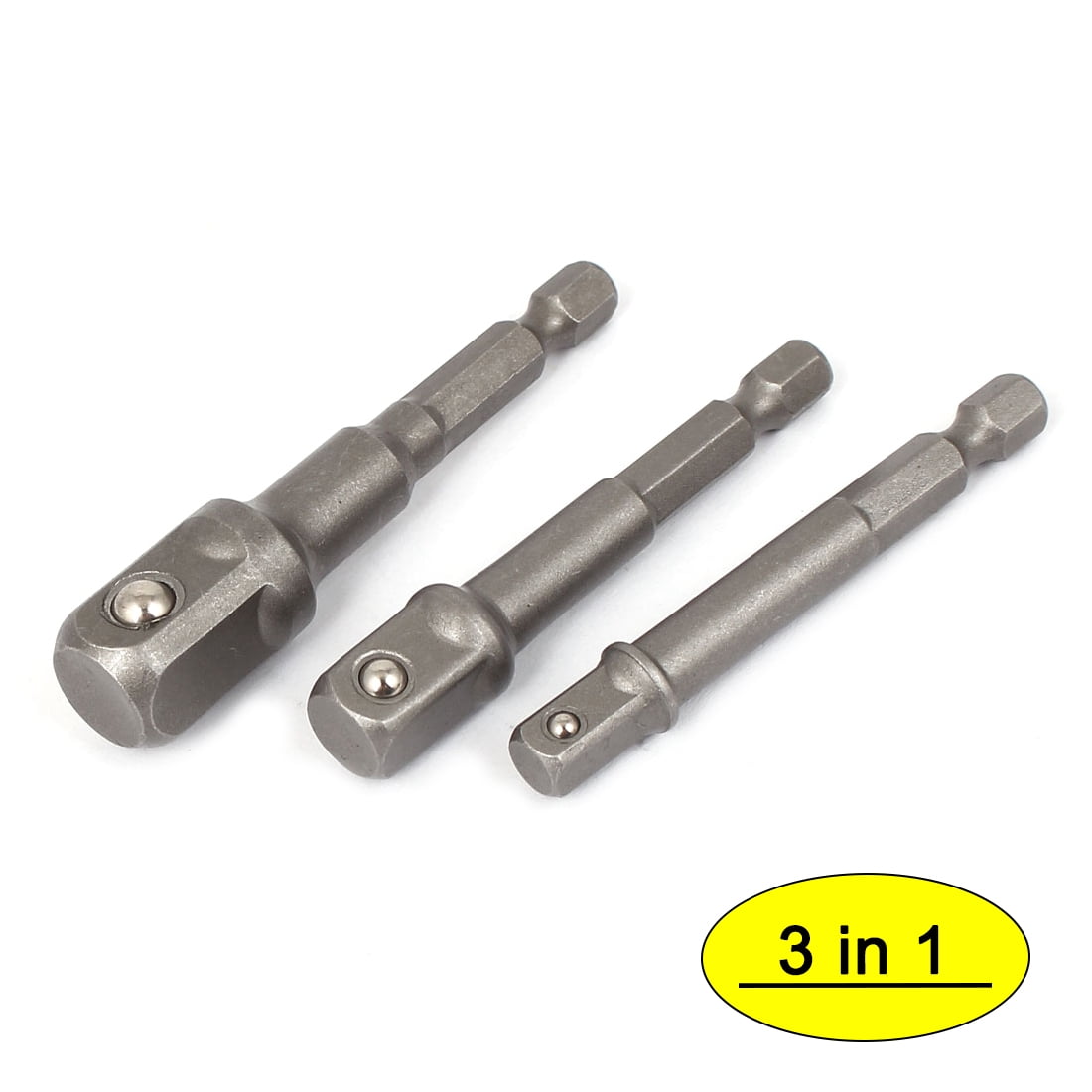 3pc Socket Adaptor Set 1/4" 3/8" 1/2" Steel Drill Bit Bar Hex Drill Driver Shank 