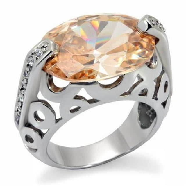 Bague en Acier Inoxydable Poli avec AAA Grade CZ en Champagne - Taille 8