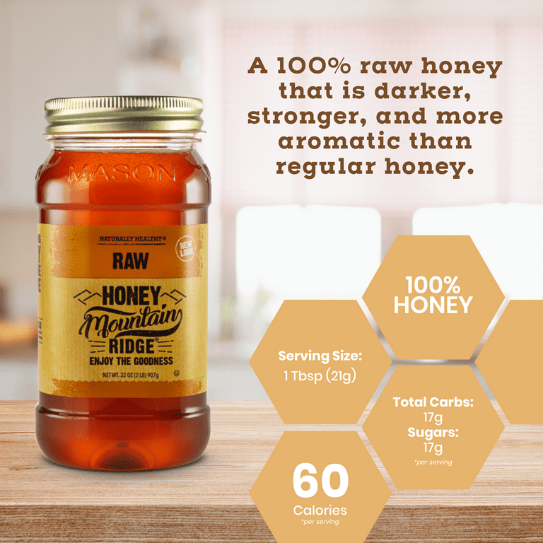 Mountain Ridge 100% Raw Honey, 32 oz Plastic Jar